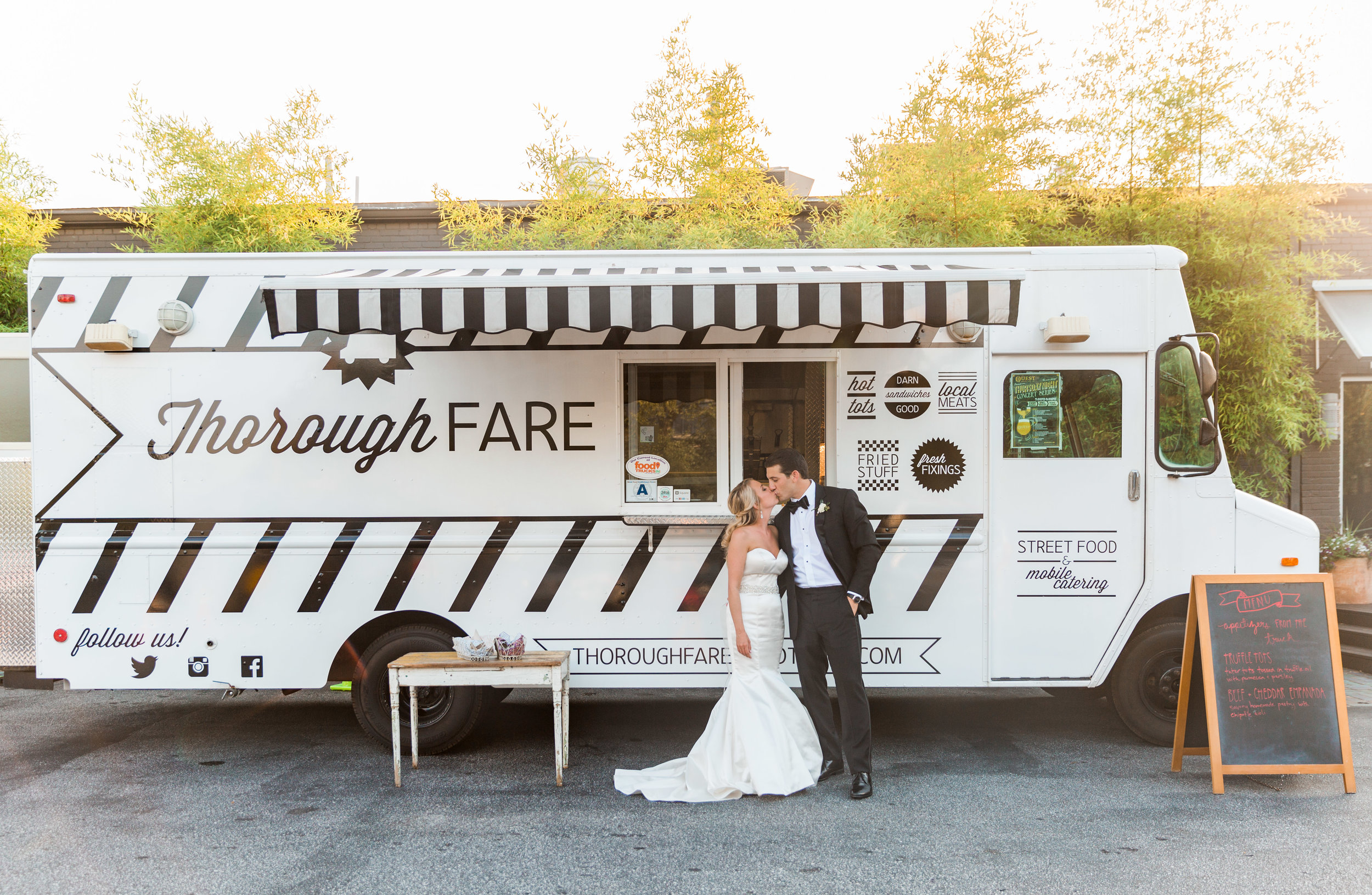  Having a food truck at your wedding is a one of a kind experience! Thorough Fare provided decious items for the cocktail hour &amp; dinner. 