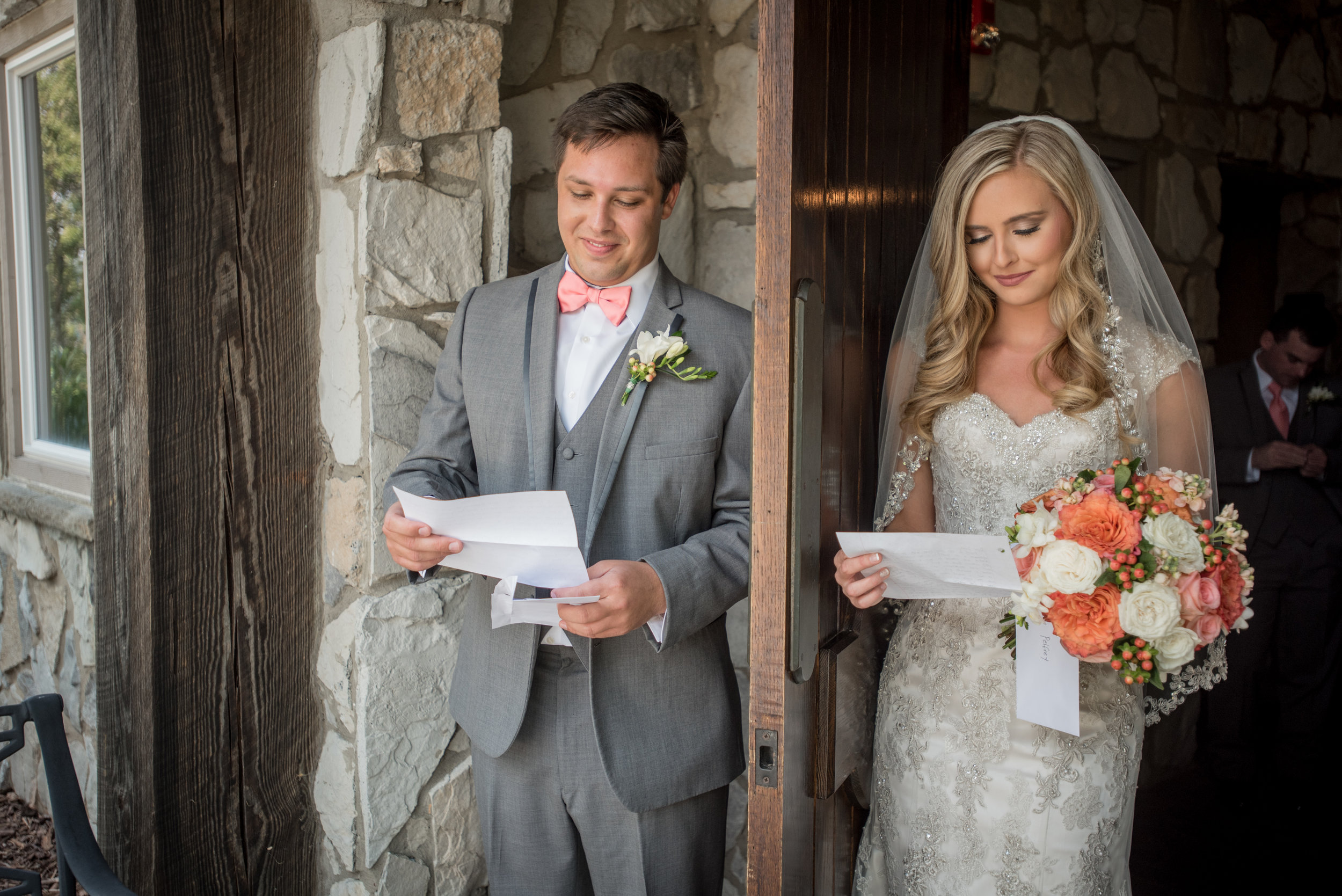  Instead of a first look, Leah &amp; Alex chose to read letters from each other while standing on opposite sides of a door. This allowed Todd from Magnolia Studios to capture an intimate moment with the couple without them seeing one another before t